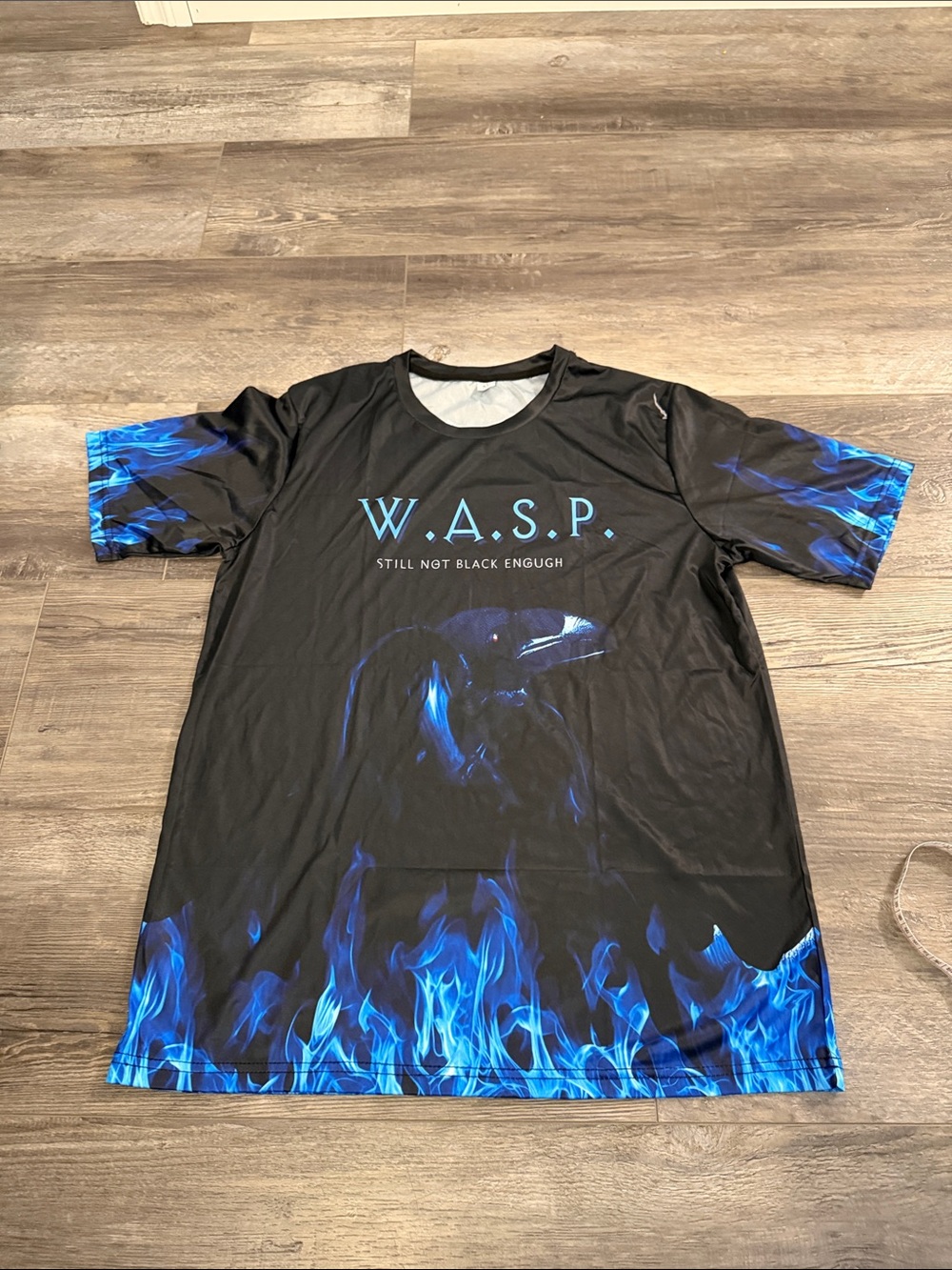 W.A.S.P. Black Tee with Blue Flame Graphic